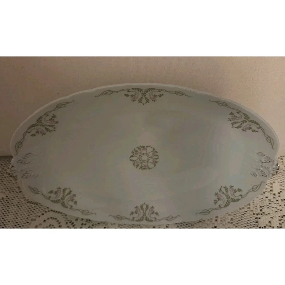Weimar Germany Antique Platter Porcelain Pink & Green‎ Understated Elegance